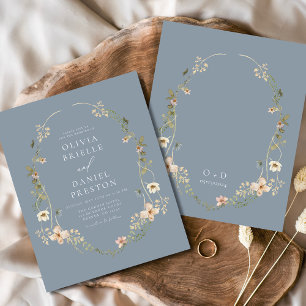 Dusty Blue Wildflower Garden Wedding Invitation Flyer