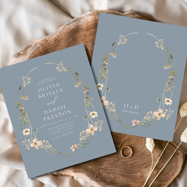 Dusty Blue Wildflower Garden Wedding Invitation Flyer (Creator Uploaded)