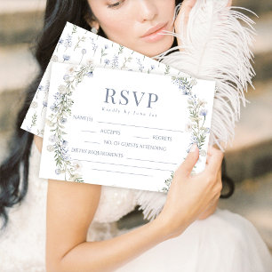 Dusty blue wildflower garden wedding RSVP cards