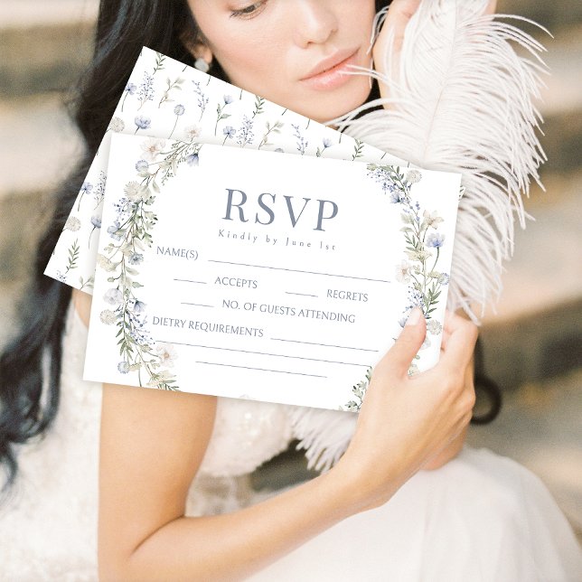 Dusty blue wildflower garden wedding RSVP cards (Creator Uploaded)