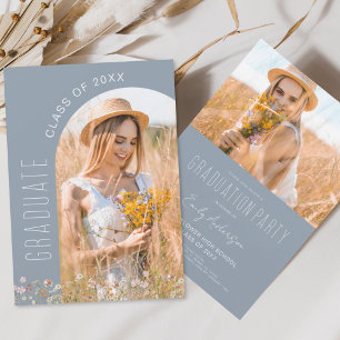 Dusty Blue Wildflower Graduation Party Invitation