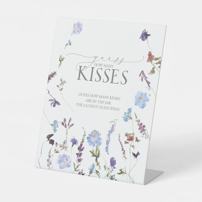 Dusty Blue Wildflower How Many Kisses Pedestal Sign (Front)
