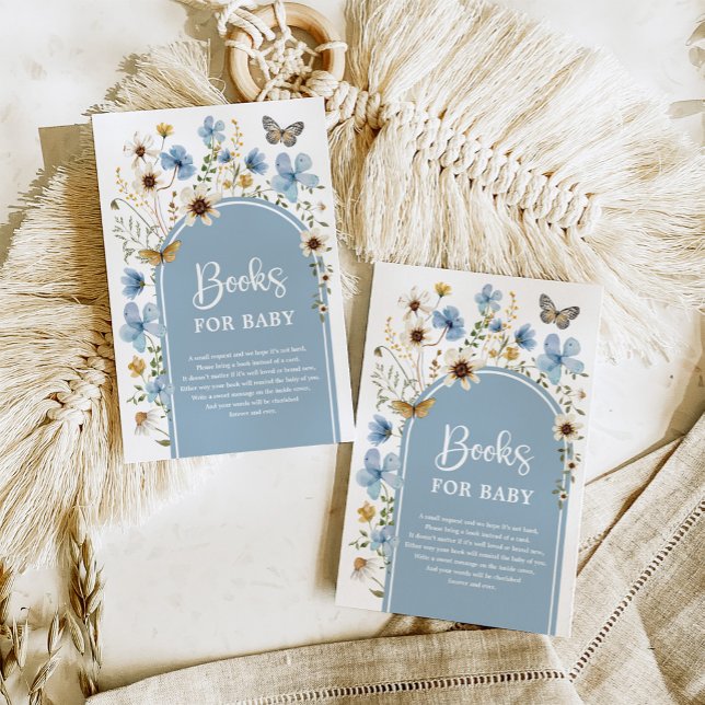 Dusty Blue Wildflower Meadow Books for Baby Boy Enclosure Card (Creator Uploaded)