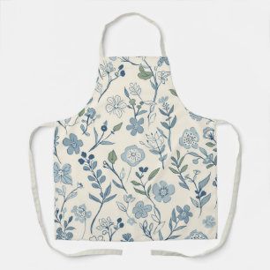 Dusty Blue Wildflower Meadow Botanical Pattern Apron