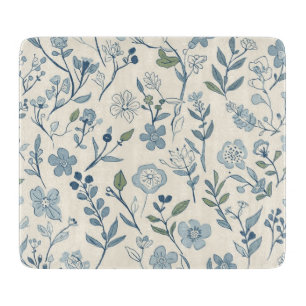 Dusty Blue Wildflower Meadow Botanical Pattern Cutting Board