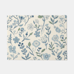 Dusty Blue Wildflower Meadow Botanical Pattern Doormat