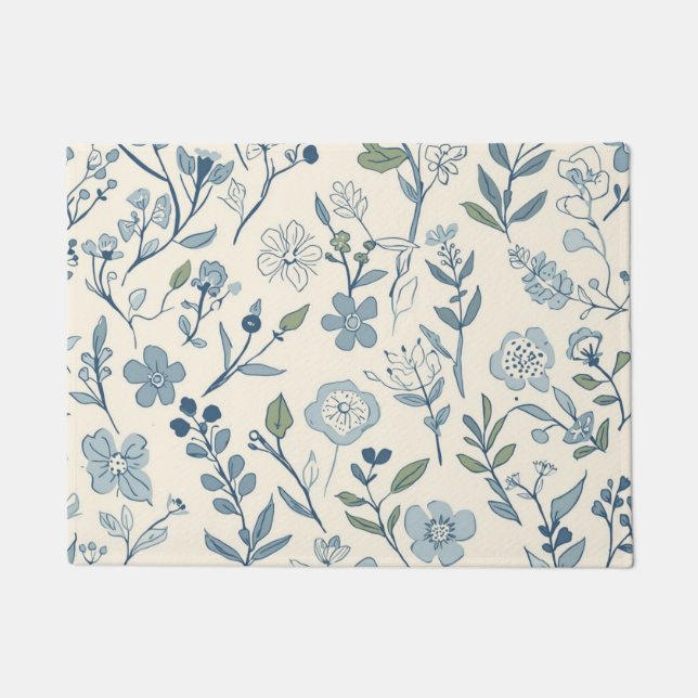 Dusty Blue Wildflower Meadow Botanical Pattern Doormat (Front)