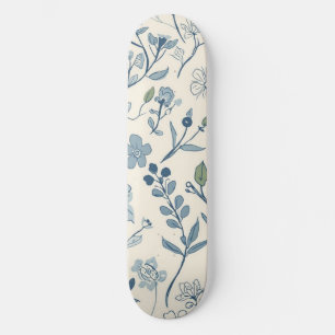 Dusty Blue Wildflower Meadow Botanical Pattern Skateboard