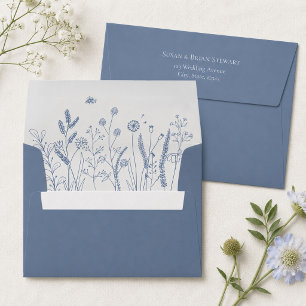 Dusty Blue Wildflower Meadow Wedding Envelope