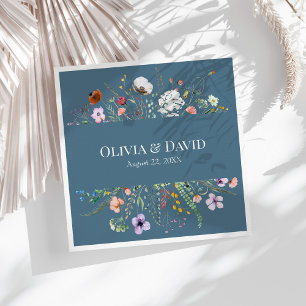 Dusty Blue Wildflower Meadow Wedding Napkins