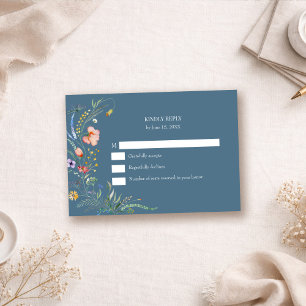 Dusty Blue Wildflower Meadow Wedding RSVP Card