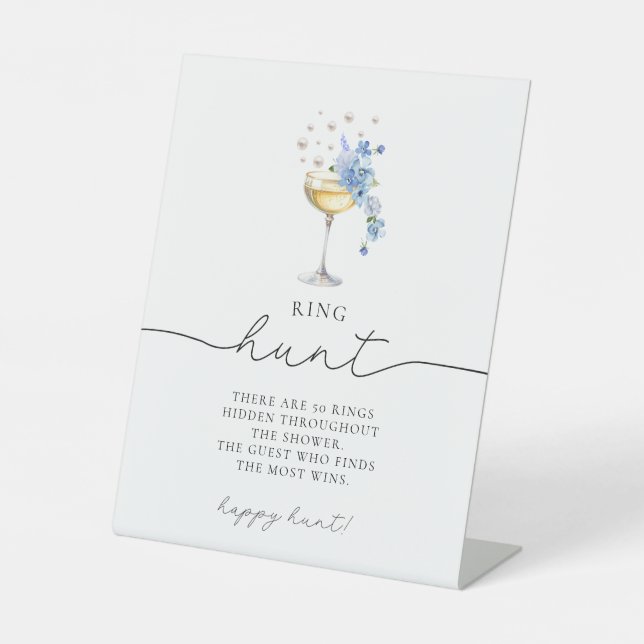 Dusty Blue Wildflower Pearls & Prosecco Ring Hunt Pedestal Sign (Front)