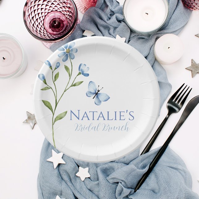 Dusty Blue Wildflower Personalised Bridal Shower Paper Plate (Creator Uploaded)