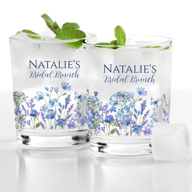 Dusty Blue Wildflower Personalised Bridal Shower Whiskey Glass (Creator Uploaded)