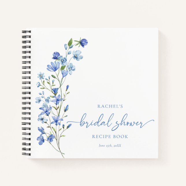 Dusty Blue Wildflower Personalised Recipe Notebook (Front)