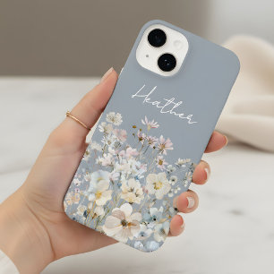 Dusty Blue Wildflower Personalized  iPhone 14 Case