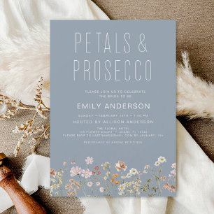 Dusty Blue Wildflower Petals & Prosecco Invitation