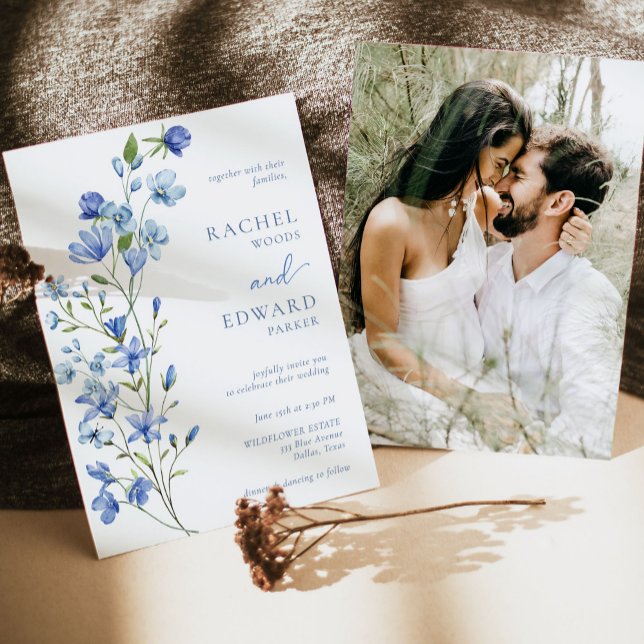 Dusty Blue Wildflower Photo Wedding Invitation (Creator Uploaded)