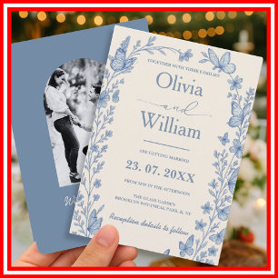 Dusty Blue Wildflower Photo Wedding Invitation