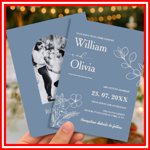 Dusty Blue Wildflower Photo Wedding Invitation