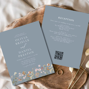 Dusty Blue Wildflower  QR Code Garden Wedding Flyer