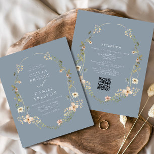 Dusty Blue Wildflower  QR Code Garden Wedding Flyer