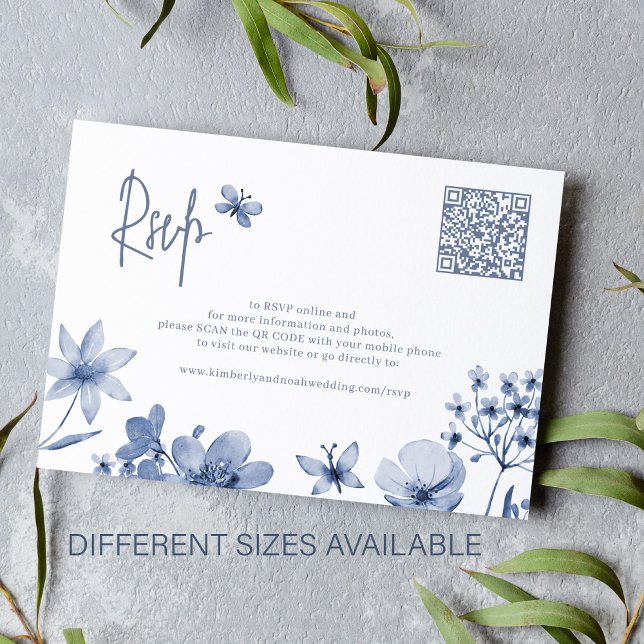 Dusty blue wildflower QR code wedding RSVP Enclosure Card (Creator Uploaded)