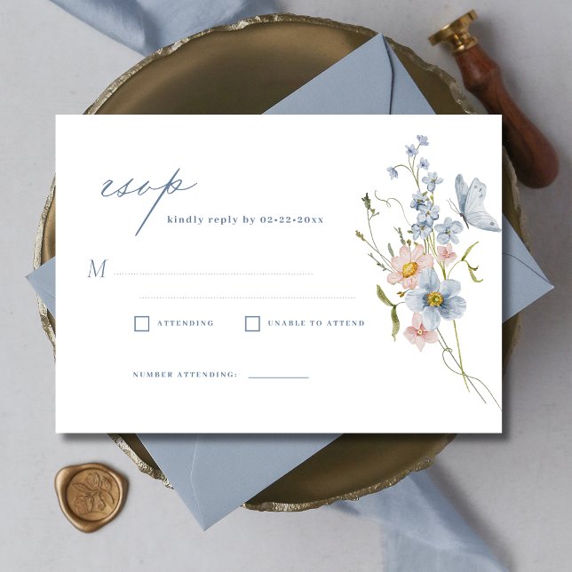 Dusty Blue Wildflower RSVP Wedding Invitation (Creator Uploaded)