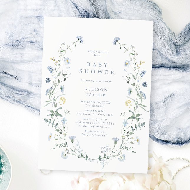 Dusty Blue Wildflower Rustic Boho Baby Shower Invitation (Dusty Blue Wildflower Rustic Boho Baby Shower Invitation)