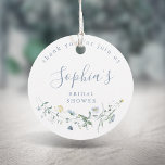 Dusty Blue Wildflower Rustic Boho Bridal Shower  Favour Tags<br><div class="desc">Elegant delicate watercolor wildflower wreath frames your event details. Pastel palettes of soft yellow, off white, sage green, dusty blue, and botanical greenery, simple and romantic. Great something blue bridal shower favour tags for modern rustic baby shower, country garden bridal shower, and dusty blue boho party in spring and summer....</div>