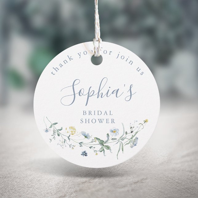Dusty Blue Wildflower Rustic Boho Bridal Shower  Favour Tags (Dusty Blue Wildflower Rustic Boho Bridal Shower Favor Tags)