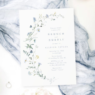 Dusty Blue Wildflower Rustic Boho Bridal Shower Invitation
