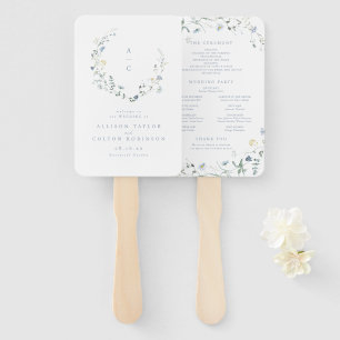 Dusty Blue Wildflower Rustic Boho Wedding Program Hand Fan