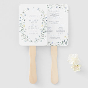 Dusty Blue Wildflower Rustic Boho Wedding Program Hand Fan