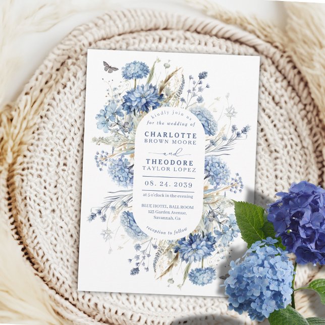 Dusty Blue Wildflower Rustic Elegant Wedding Invitation (Creator Uploaded)