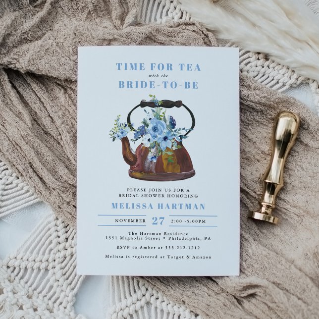 Dusty Blue Wildflower Tea Party Bridal Shower Invitation (Creator Uploaded)