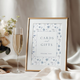 Dusty blue wildflower wedding cards and gifts  poster