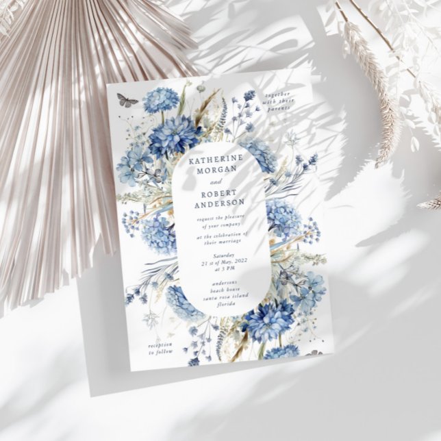 Dusty Blue Wildflower Wedding Invitation (Creator Uploaded)