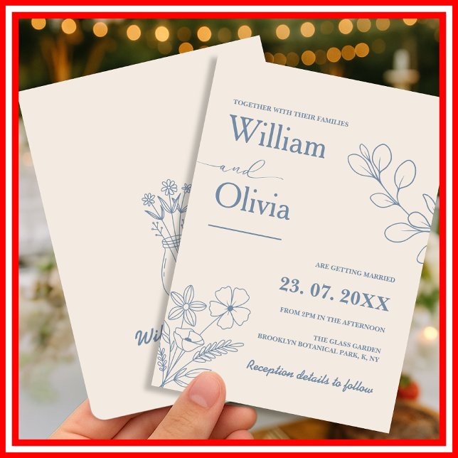 Dusty Blue Wildflower Wedding Invitation (Creator Uploaded)
