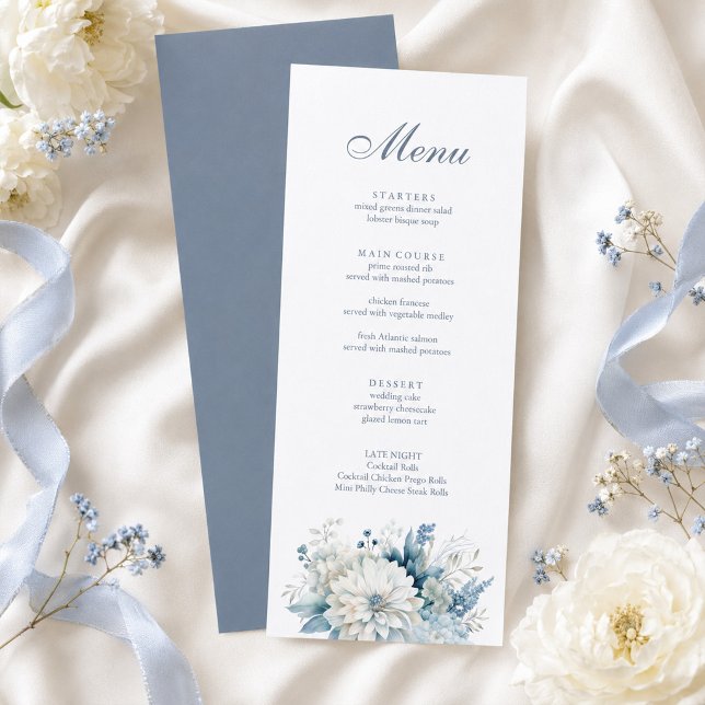 Dusty Blue Wildflower Wedding Menu Card (Dusty Blue Wildflower Wedding Menu Card)