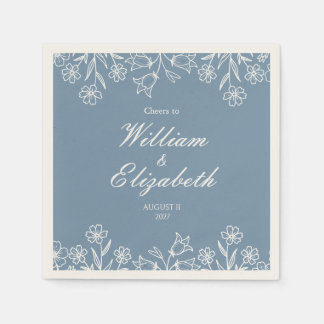 Dusty Blue Wildflower Wedding Napkin