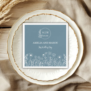 Dusty Blue Wildflower Wedding Napkin