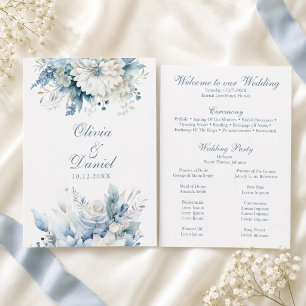 Dusty Blue Wildflower Wedding Program Card