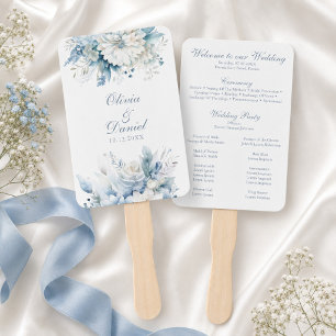 Dusty Blue Wildflower Wedding Program Fan