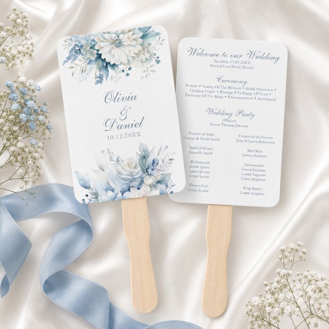 Dusty Blue Wildflower Wedding Program Fan (Dusty Blue Wildflower Wedding Program Fan)