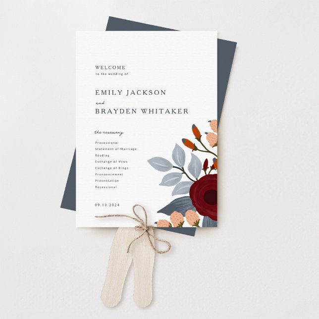 Dusty Blue Wildflower Wedding Program Hand Fan (Creator Uploaded)
