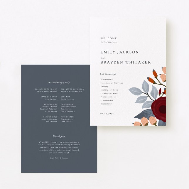 Dusty Blue Wildflower Wedding Program Programme (Creator Uploaded)