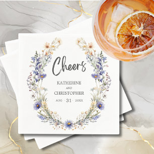 Dusty Blue Wildflower Wedding Reception Cheers Napkin