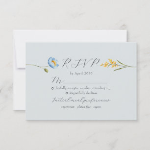 Dusty Blue Wildflower Wedding RSVP Card