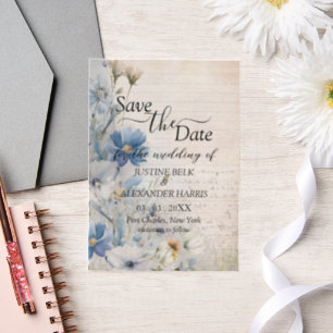 Dusty Blue Wildflower Wedding Save the Date Vellum Invitations